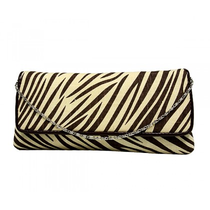 Evening Bag - 12 PCS - Zebra Print w/ Flap - Brown - BG-92090BR